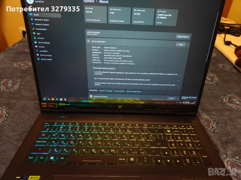 Продавам геймърски  лаптоп 18" Acer Predator Helios Neo 18 (PHN18-71), снимка 1