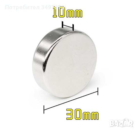 Неодимов магнит 3см.диаметър 1см.височина , снимка 1