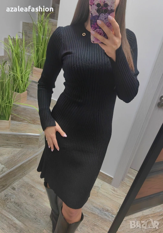 Дамска рокля плетиво в черно, снимка 1
