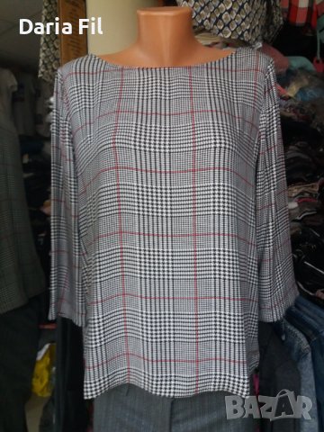 Риза със 7/8 дължина на ръкава в сиво-бордо пепит/каре