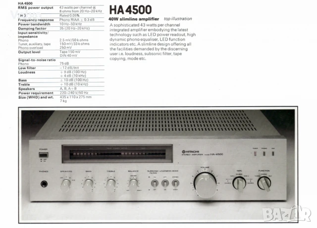 Усилвател Hitachi HA 4500, снимка 4 - Ресийвъри, усилватели, смесителни пултове - 50716272