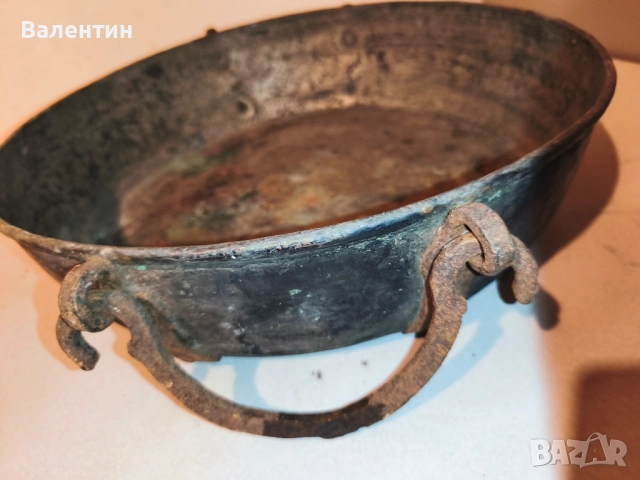 Бакърена тава с дръжки 15, снимка 2 - Антикварни и старинни предмети - 52524685
