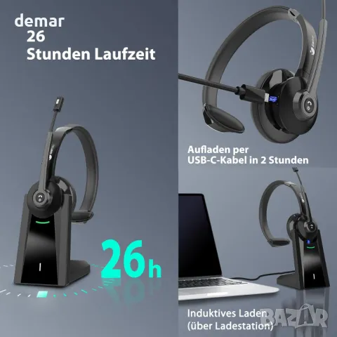 Безжични слушалки Earbay, Bluetooth с USB адаптер и зарядна база, с микрофон и шумопотискане, снимка 5 - Bluetooth слушалки - 50286358