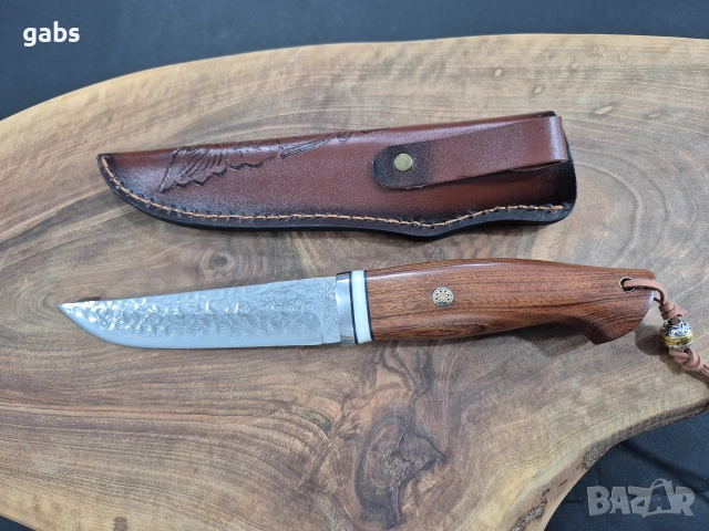 Ловен нож дамаска стомана с кожена кания ,LN435, снимка 4 - Ножове - 52950033