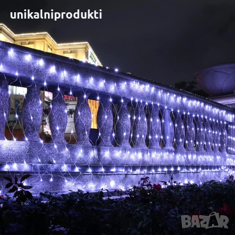 Коледни лампички LED мрежа 144 диода 1.5м х 1.5м снежно бяла светлина , снимка 3 - Лед осветление - 52259215