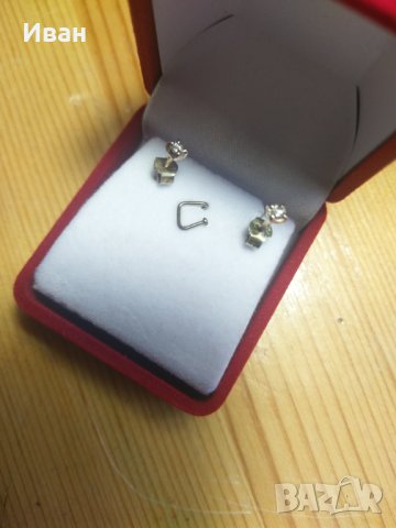 Златни обеци с диаманти, снимка 3 - Обеци - 28103467