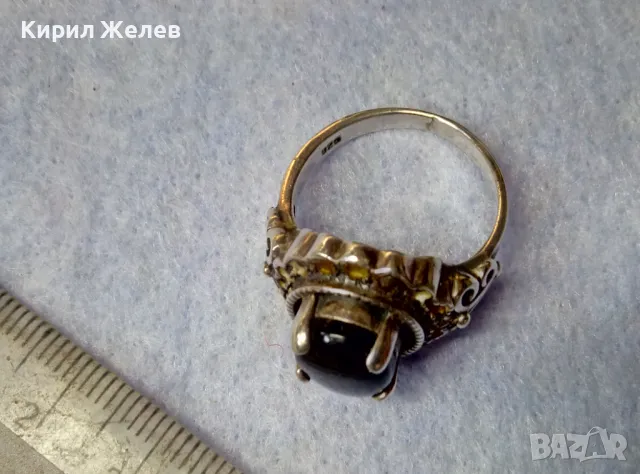 СКЪПОЦЕНЕН СРЕБЪРЕН ПРЪСТЕН СРЕБРО 925 КЛАСИЧЕСКА РЕТРО ОРНАМЕНТИКА с ШЛИФОВАН ЧЕРЕН ОНИКС 41115, снимка 3 - Пръстени - 49272784