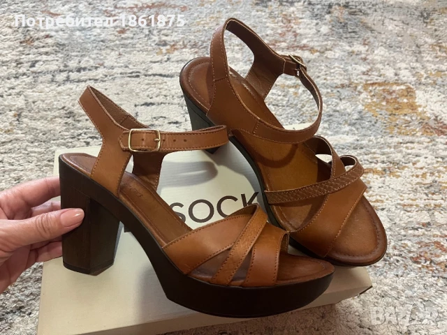 Дамски сандали на ток естествена кожа