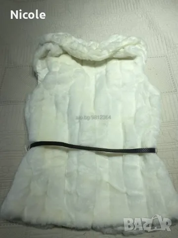 Уникален, пухкав бял елек от еко кожа с колан и две джобчета, снимка 10 - Елеци - 47988396