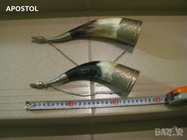 Стари чаши от рог с месингов обков , снимка 3 - Антикварни и старинни предмети - 52101531