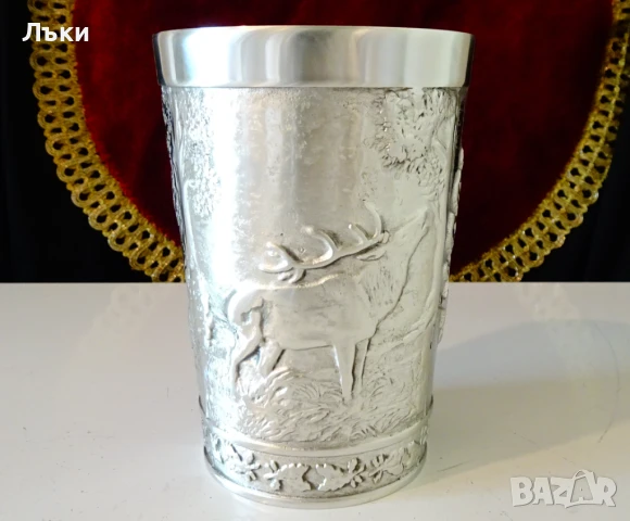 Калаена чаша,халба от калай 300 мл.,ловни картини. 