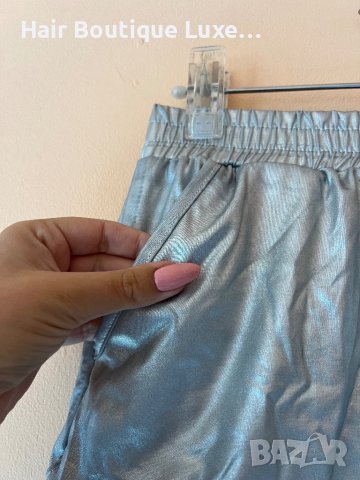 Сребърни къси панталонки с ластик в кръста и джобове 🩶, снимка 3 - Къси панталони и бермуди - 43971473