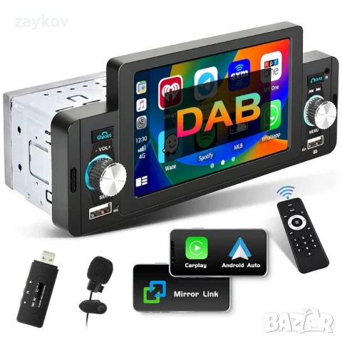 DAB автомобилно радио 1Din Carplay Android с 5-инчов сензорен екран Универсално