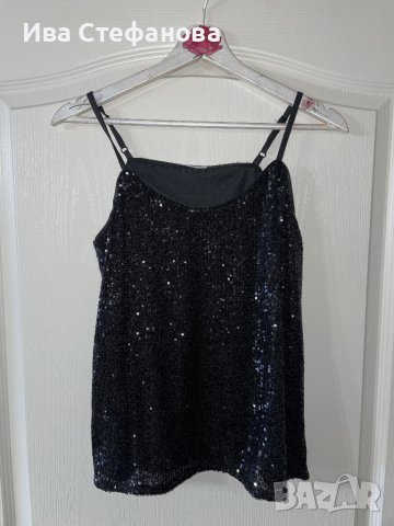 Черен нов еластичен парти коктелен коктейлен официален топ пайети . Размер S, снимка 9 - Корсети, бюстиета, топове - 43350169