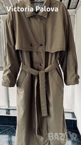 Модерен каки тренчкот с колан и цветна подплата - незаменим за пролетта, снимка 4 - Палта, манта - 53397220
