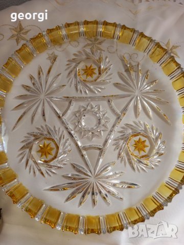 Немски двуцветен кристал плато и купа 13/3, снимка 6 - Прибори за хранене, готвене и сервиране - 35475592