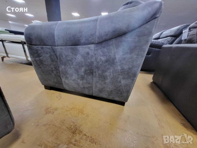 Сив кожен диван двойка "Galeria" - естествена кожа телешки бокс, снимка 3 - Дивани и мека мебел - 39711803