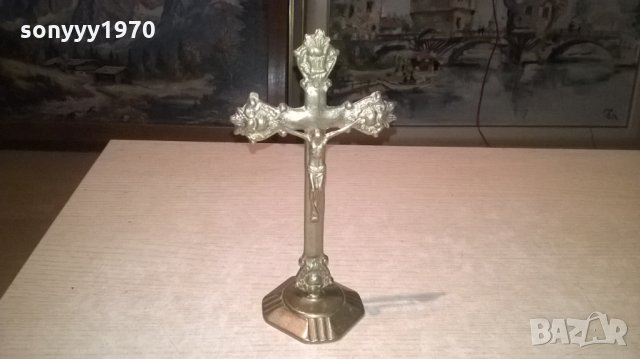 кръст с христос-21х11х8см-мед/месинг-внос швеция, снимка 2 - Колекции - 27181727