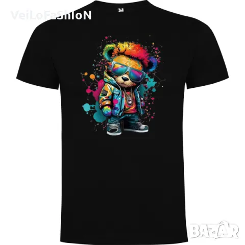 Нова детска тениска с Мече - Hip Hop (RALPH BEAR) в черен цвят 