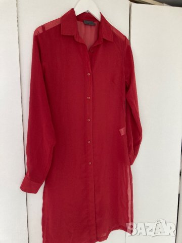 Разпродажба спешно Дълга риза туника от фина материя тъмночервена размер S, снимка 3 - Туники - 43197133