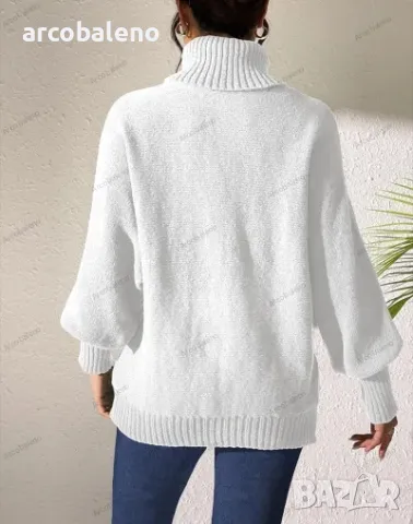 Едноцветен дамски пуловер с прилеп ръкав и висока яка с ревер, 4цвята , снимка 13 - Блузи с дълъг ръкав и пуловери - 47979724