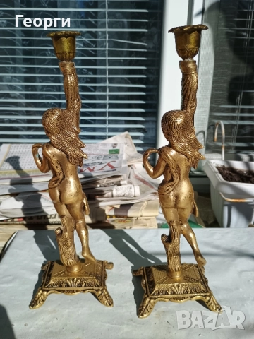 Чифт бронзови свещници 30 см., снимка 5 - Антикварни и старинни предмети - 52220798