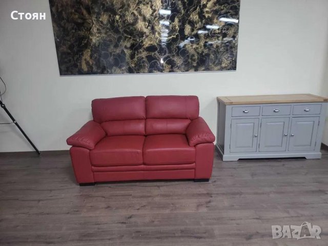 Червен кожен диван двойка, снимка 7 - Дивани и мека мебел - 43286254