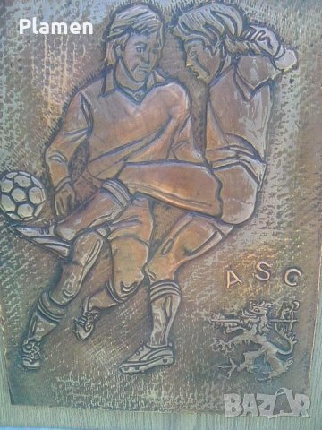 Старо медно пано върху фурнир Футболисти, снимка 2 - Други ценни предмети - 37355875
