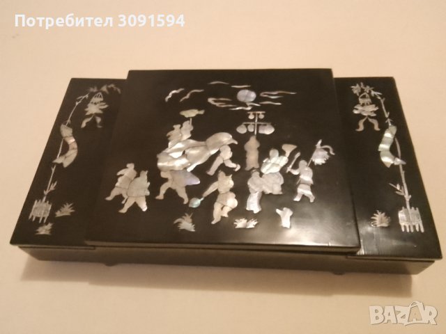  Стара Ръчно изработена кутия за бижута с инкрустиран седеф,  дължина: 32см. ширина: 18см. височина:, снимка 2 - Антикварни и старинни предмети - 43256694