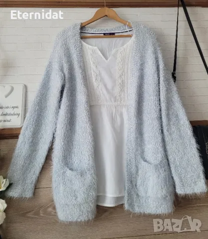 Пухена синя връхна жилетка , снимка 5 - Жилетки - 47803628