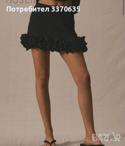 Дамска плетена черна пола с къдрици и ластик, снимка 1