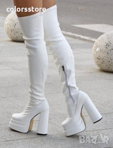 Чизми на ток - бяла кожа - VSB1, снимка 2 - Дамски ботуши - 38871593