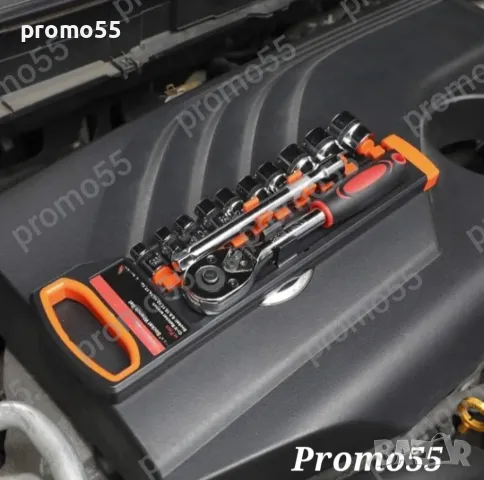 Комплект Тресчотка 1/2 с вложки 12 гаечни ключове 8-24мм хром вандиева стомана, снимка 10 - Ключове - 49244171