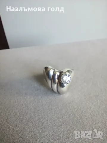 Дамски сребърен пръстен с бял кристалче Проба 925 Ръчна изработка , снимка 3 - Пръстени - 49604395