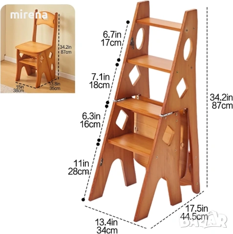 Стълба Кухненски стол, библиотечен, сгъваем преносим винтидж, снимка 2 - Столове - 53419963