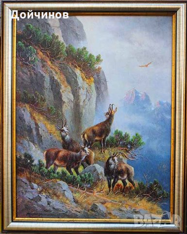 Планински пейзаж с диви кози, картина , снимка 1 - Картини - 27698184