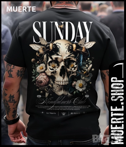 Черна тениска с щампа SUNDAY BEES SKULL