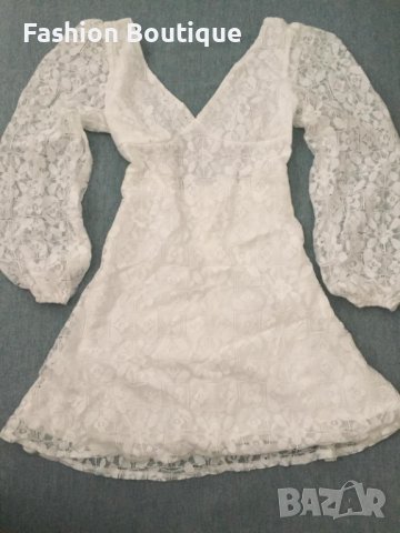 ЛИКВИДАЦИЯ! Бяла дантелена рокля с дълъг ръкав, снимка 13 - Рокли - 30274655