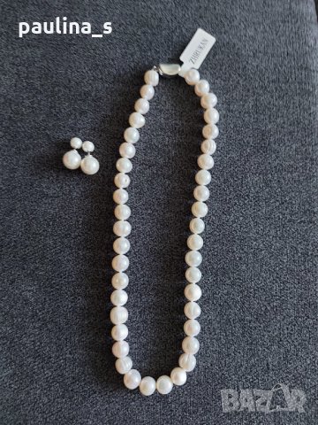 Комплет от колие тип чокър и обеци от естествена перла / сребърна закопчалка 925 , снимка 2 - Бижутерийни комплекти - 33168768