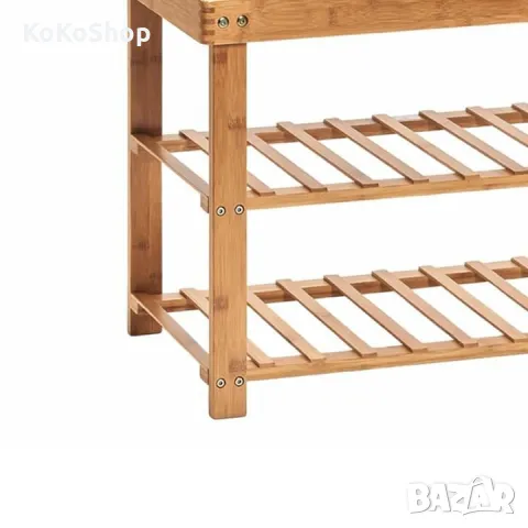 Етажерка за обувки с пейка-60х30х50 см./бамбукова етажерка за обувки/пейка/етажерка с пейка, снимка 5 - Етажерки - 49989980