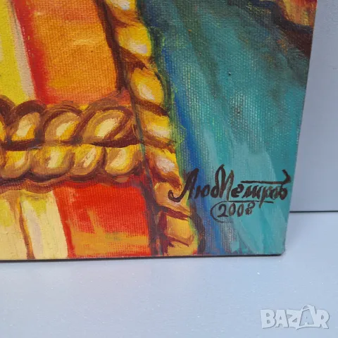 Портрет на Хан Аспару̀х [680г.-700г.]-ръчно рисуван на платно от Люб.Петров 2008г., снимка 6 - Картини - 47776412