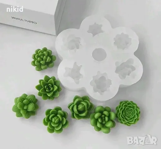 7 цветя сукулент микс силиконов молд форма фондан шоколад гипс свещ декор, снимка 6 - Форми - 48410473