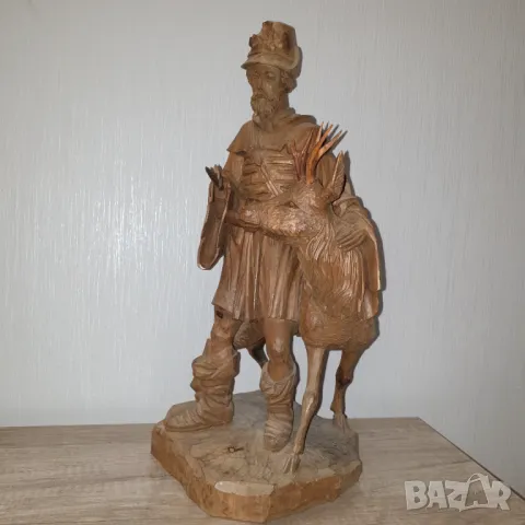 Стара красива дървена фигура ръчна изработка-елен и ловец, снимка 5 - Антикварни и старинни предмети - 49329404