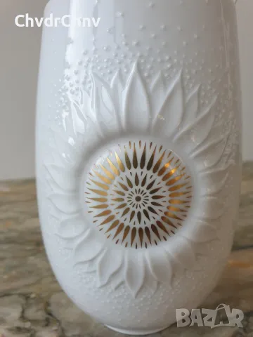 ALKA Kaiser 23см/АЛКА Бавария стара немска порцеланова ваза с дръжка/бяла-модернизъм-злато, снимка 4 - Вази - 48998116