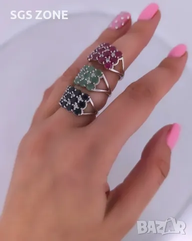 Сребърен Пръстен с Рубин, Сапфир, Изумруд, снимка 2 - Пръстени - 50310263