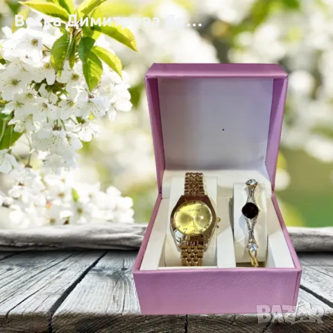 Луксозен подаръчен комплект дамски часовник и гривна, снимка 5 - Бижутерийни комплекти - 49166890