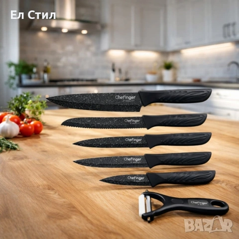 Комплект кухненски н о ж о в е Cheffinger MB09 – 6 части с мраморно покритие и магнитна кутия, снимка 5 - Прибори за хранене, готвене и сервиране - 53567256
