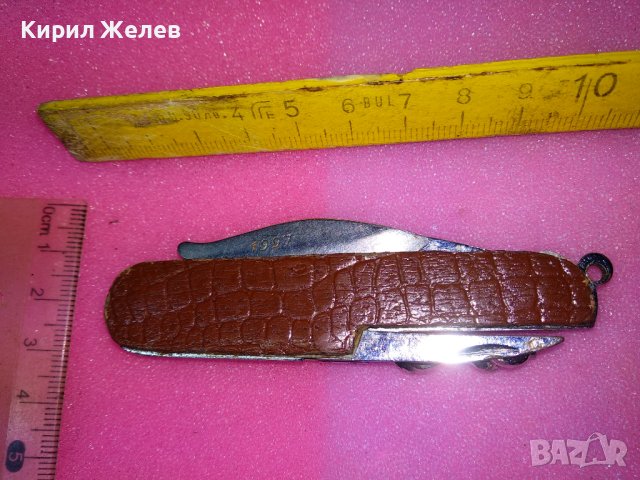 СТАРО КОМБИНИРАНО КОЛЕКЦИОНЕРСКО ДЖОБНО НОЖЧЕ с МАРКИРОВКА - 1997 На ОСТРИЕТО и КОЖЕНИ ЧИРЕНИ 43148, снимка 8 - Колекции - 44018886