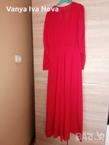 Страхотна дълга червена рокля H&M+подарък червило Max factor , снимка 12 - Рокли - 35453158