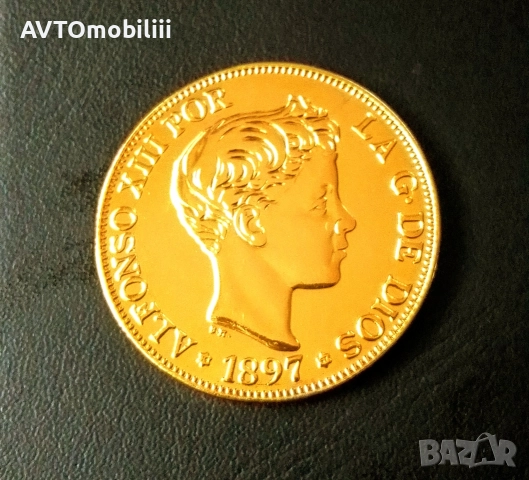 Позлатена Испанска голяма монета (41 ММ) 100 песети